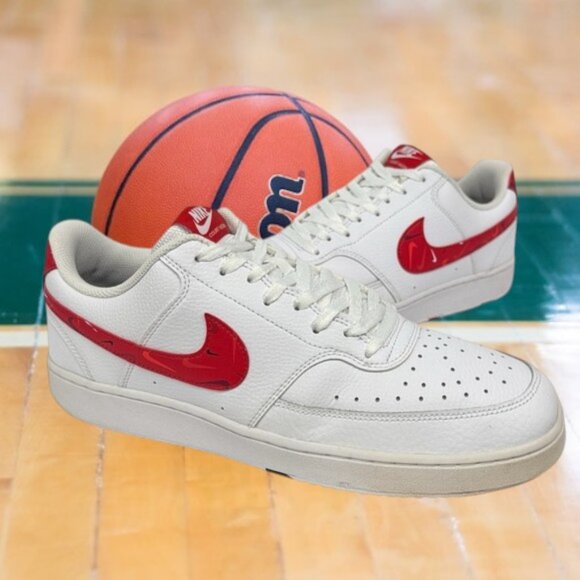 Nike Court Vision Low Swoosh Print White Red Black DM7588-100 Sneakers Shoes 12 - Picture 1 of 13